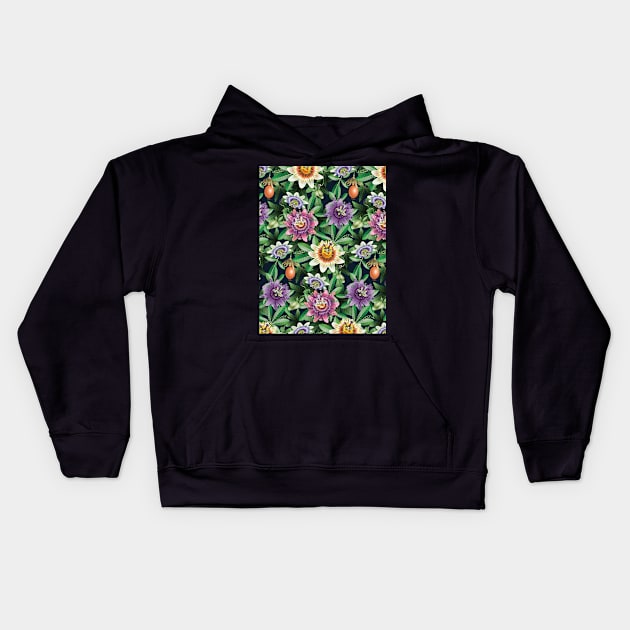 Multicolor Passion Flowers Kids Hoodie by Pamelandia